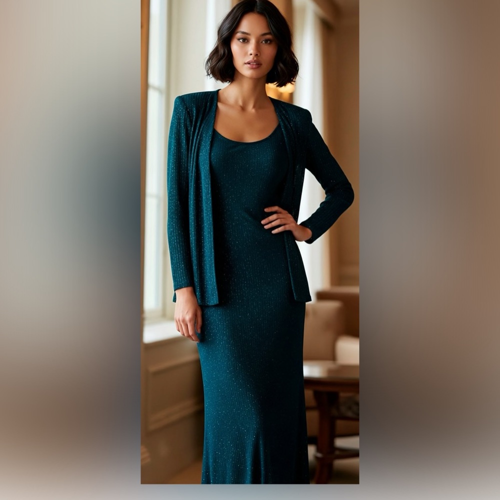 Alex Evenings dark teal gown with jacket